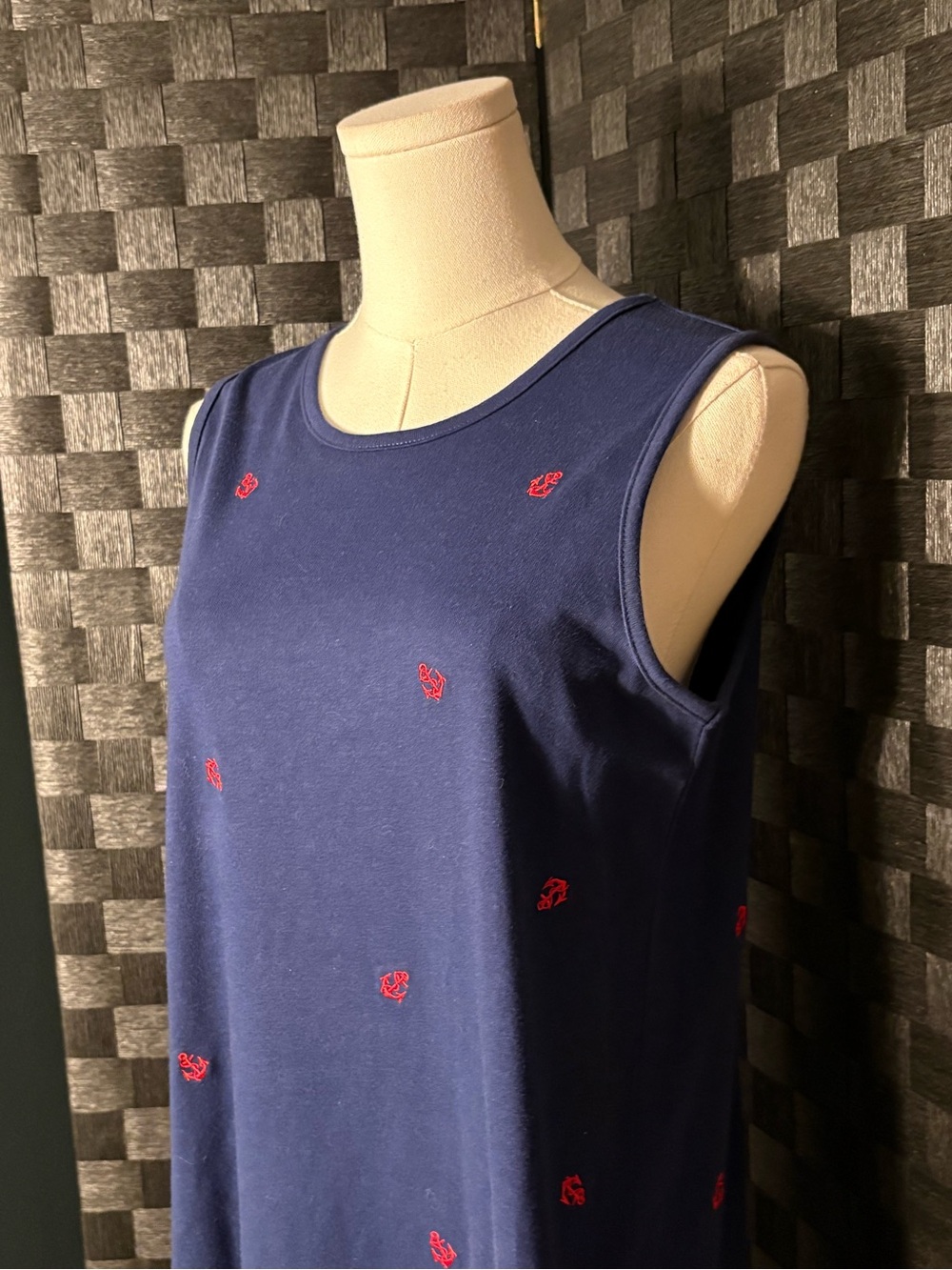 Quacker Factory Embroidered Red Anchors Nautical Navy Cotton Maxi Dress - Picture 2 of 4